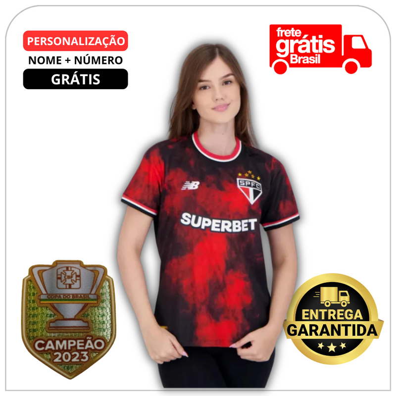 Camisa do São Paulo Feminina Baby Look 24/25 com Personalização Grátis