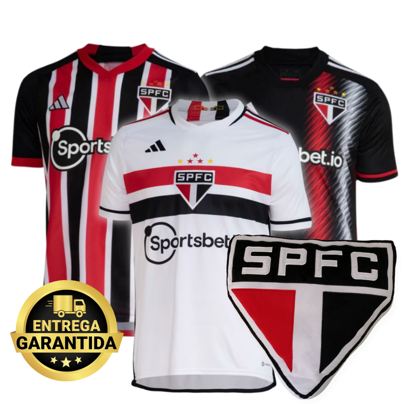 Kit com 3 Camisas São Paulo 23/24 + 1 Almofada Oficial de Brinde 🎁