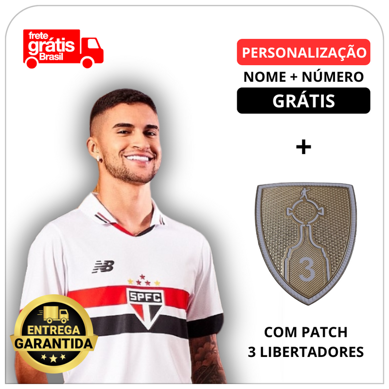 Camisa do São Paulo 24/25 com Personalização + Patch 3 Libertadores Grátis